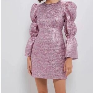 Tuckernuck Hyacinth House Pink Multi Jacquard Puff Sleeve Darcy Mini Dress